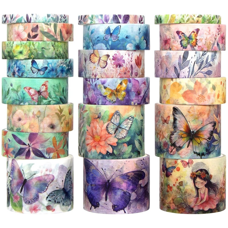 Geesinimo 20 Rolls Washi Tape Set - Floral Butterfly Decorative Masking Tape, Adhesive Tape for Bullet Journal Supplies, Junk Journal, Diy Craft, Scrapbooking Supplies, Gift Wrapping, Party Decoration - Image 1